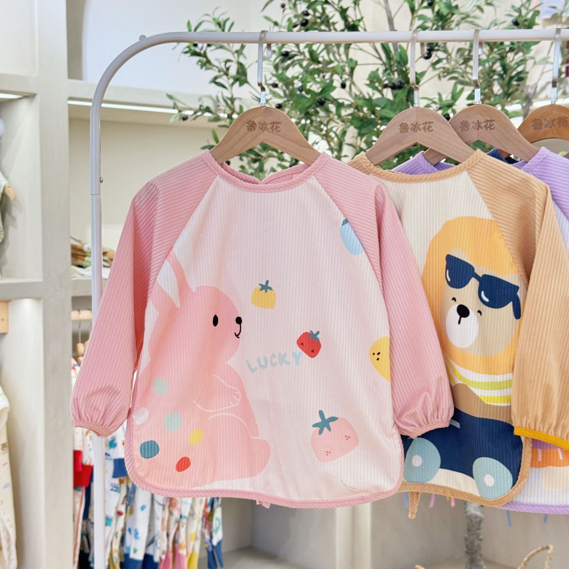 Lu Binghua children's smock waterproof eating bib corduroy rice coat autumn and winter boys and girls anti-dirty reverse dressing