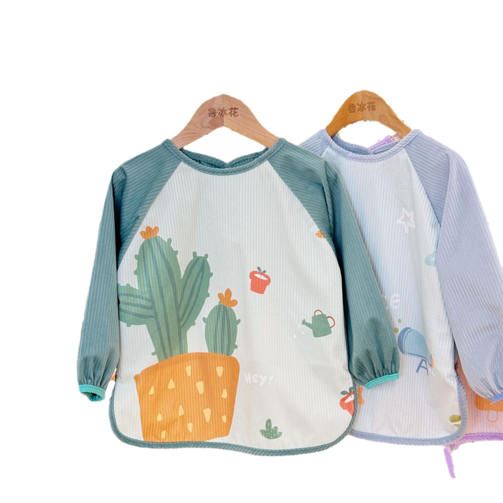 Lu Binghua children's smock waterproof eating bib corduroy rice coat autumn and winter boys and girls anti-dirty reverse dressing