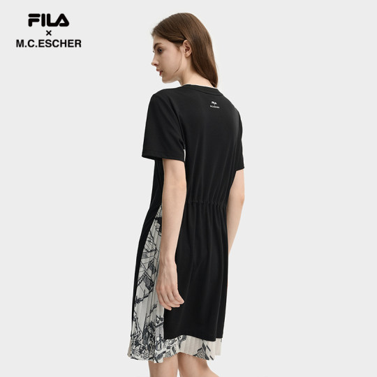 FILA official women's knitted dress 2025 autumn new fashionable casual comfortable splicing T-shirt skirt
