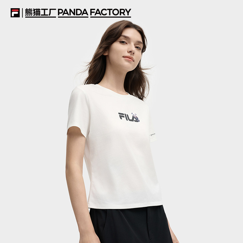 FILA斐乐大熊猫短袖T恤女2025秋新品修身纯棉百搭运动休闲上衣,淘宝优惠券,粉丝福利购,淘宝优惠卷