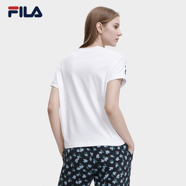 FILA official women's short-sleeved T-shirt 2023 summer casual print cool ice silk breathable top