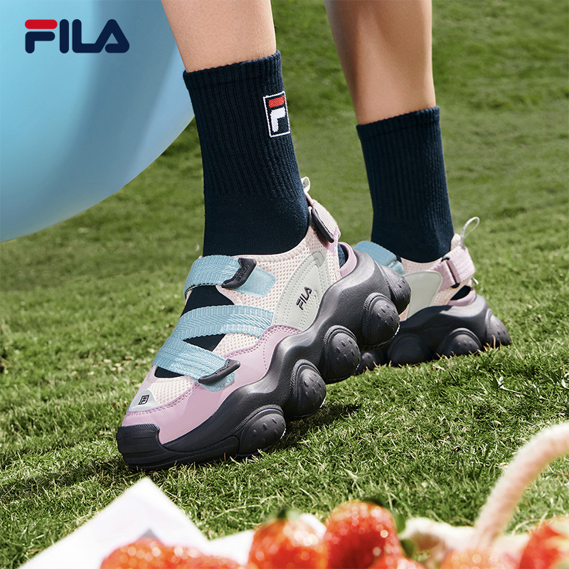 FILA 斐乐女鞋草莓凉鞋2023夏厚底增高玛丽珍运动魔术贴透气凉拖