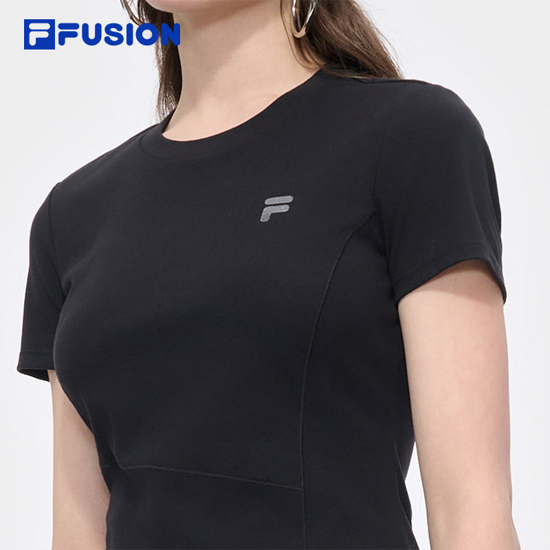 FILA FUSION斐乐潮牌女子针织短袖衫2025夏季新款时尚休闲紧身T恤,淘宝优惠券,粉丝福利购,淘宝优惠卷