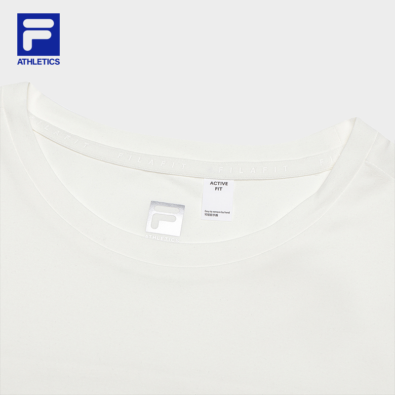 FILA 斐乐官方女子针织短袖衫2024冬新款健身运动简约黑色圆领T恤 - 图2