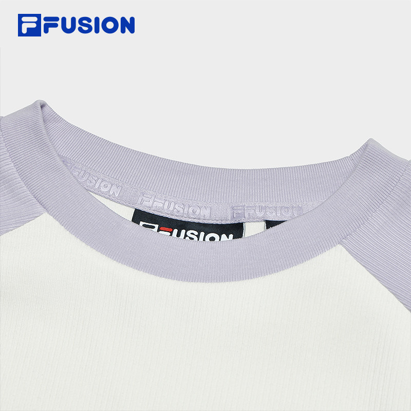 FILA FUSION斐乐潮牌女子针织短袖衫2024夏季新款时尚拼色修身T恤,淘宝优惠券,粉丝福利购,淘宝优惠卷