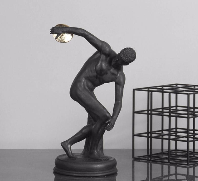 现代创意运动人物雕塑摆件掷铁饼者白黑色书房办公家居样板房摆设-图1