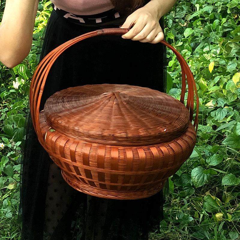 拜神提篮竹编篮带盖复古结婚喜庆竹篮子手提篮编织水果采摘篮大号,淘宝优惠券,粉丝福利购,淘宝优惠卷