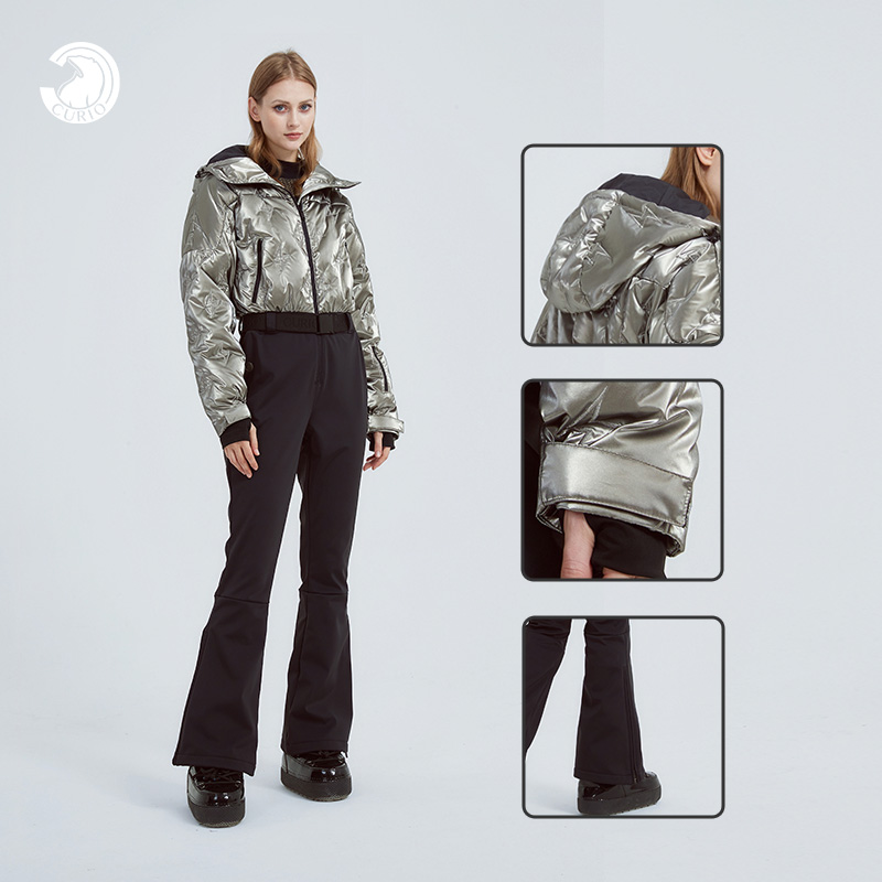 CURIO滑雪服套装女金属色复古羽绒加厚连帽保暖防泼水滑雪连体衣 - 图2