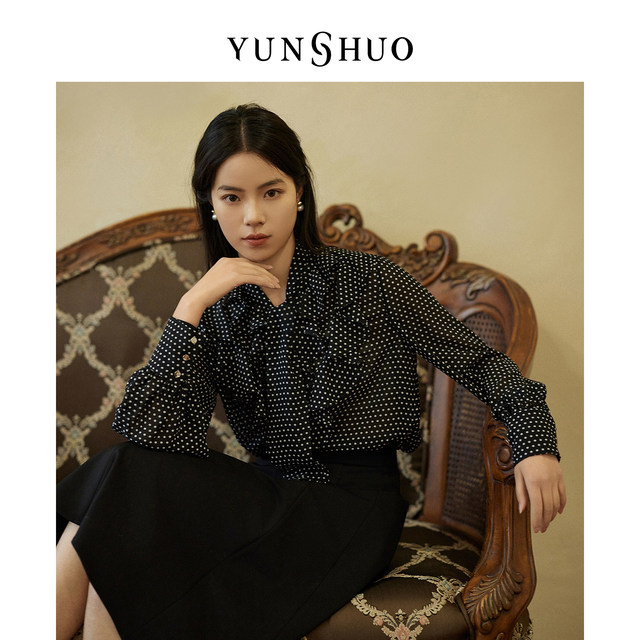 YUNSHUO ເສື້ອ chiffon ບາງໆມາໃຫມ່, ruffled romantic retro polka dot top, slimming 349565