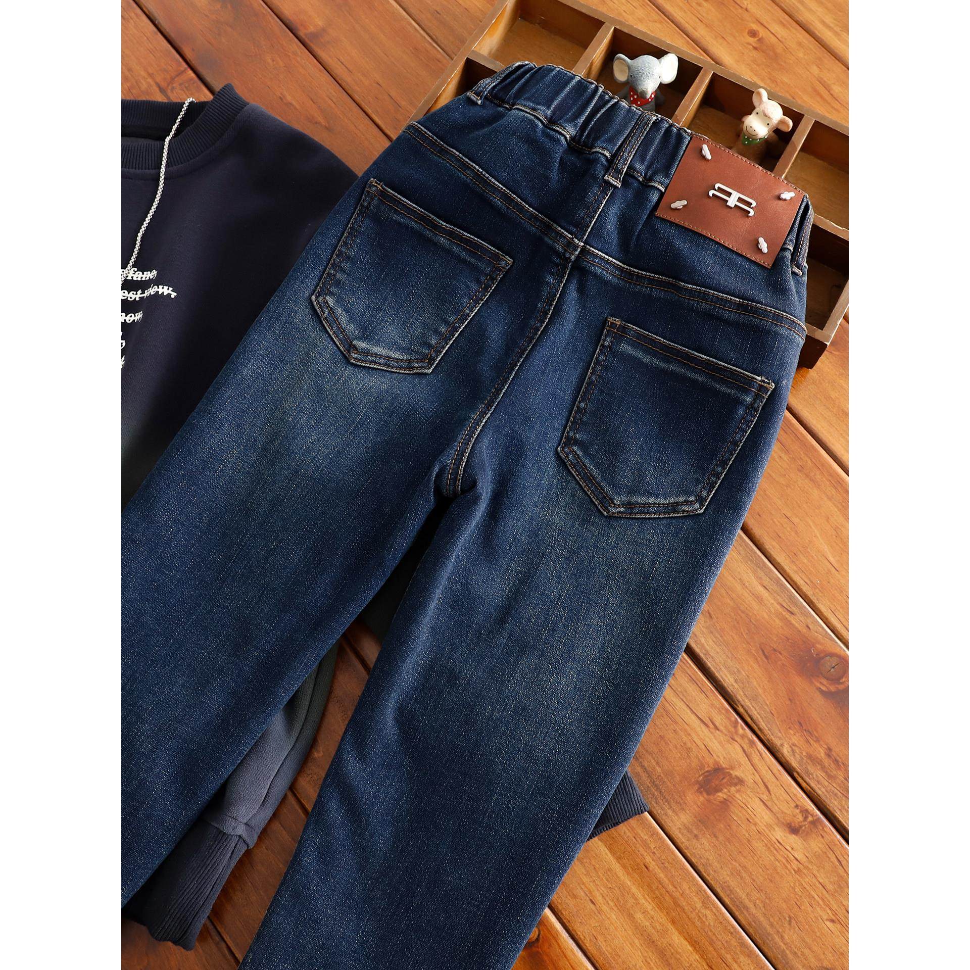 中大童瘦版牛仔裤男童秋冬加绒修身小脚裤儿童窄版厚裤子男孩长裤,淘宝优惠券,粉丝福利购,淘宝优惠卷