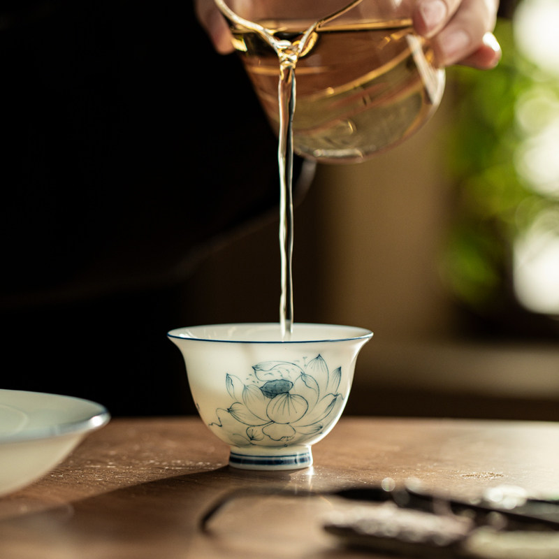 冰种玉瓷重工手绘青花品茗杯釉下彩高档薄胎茶杯功夫茶具送礼茶盏,淘宝优惠券,粉丝福利购,淘宝优惠卷