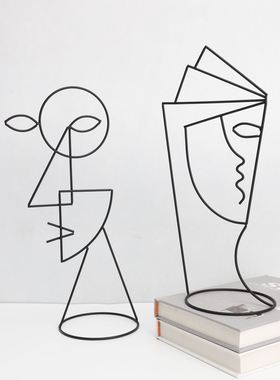 欧式创意铁艺黑色线条五官摆件样板房售楼部卧室书房客厅桌面饰品