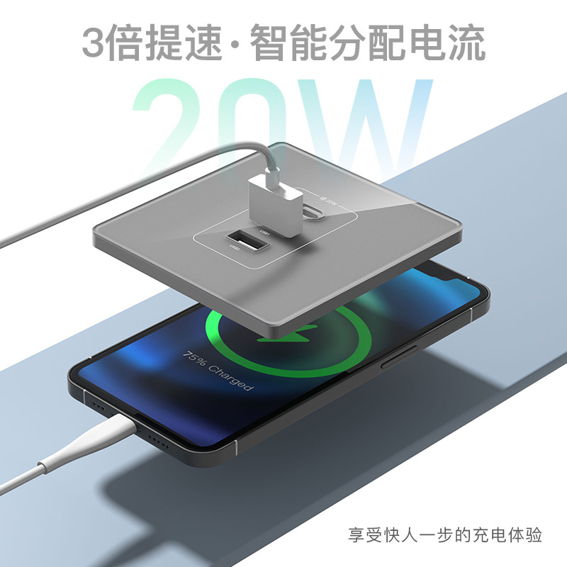 国际电工86型20W家用USB插座面板墙壁手机充电Type-c插座快充面板,淘宝优惠券,粉丝福利购,淘宝优惠卷