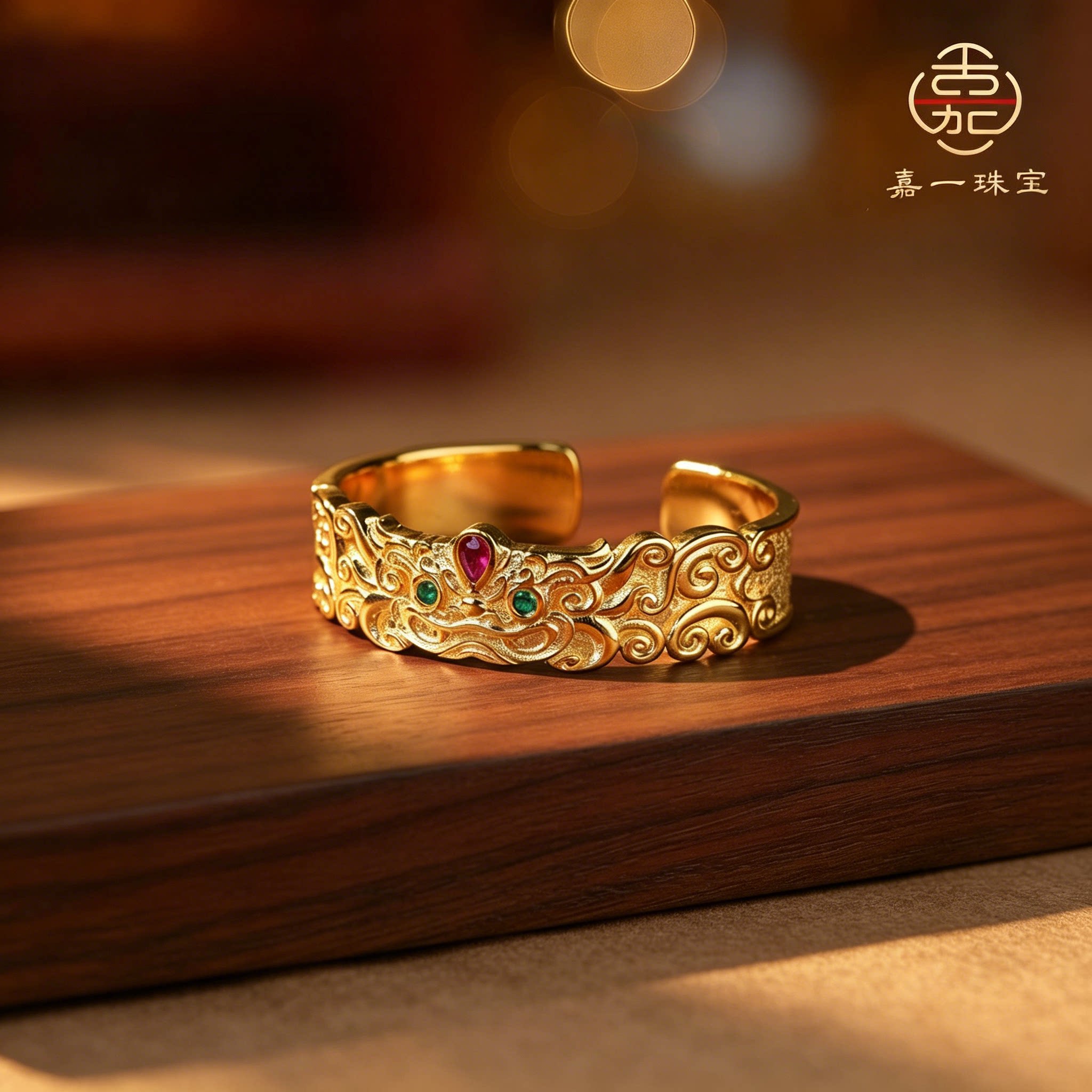 Pixiu Gongcai Open Design Ring Men's and Women's Silver Gold Plated Long-lasting Color