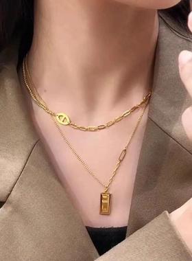 金包银小金条项链吊坠金条锁骨链