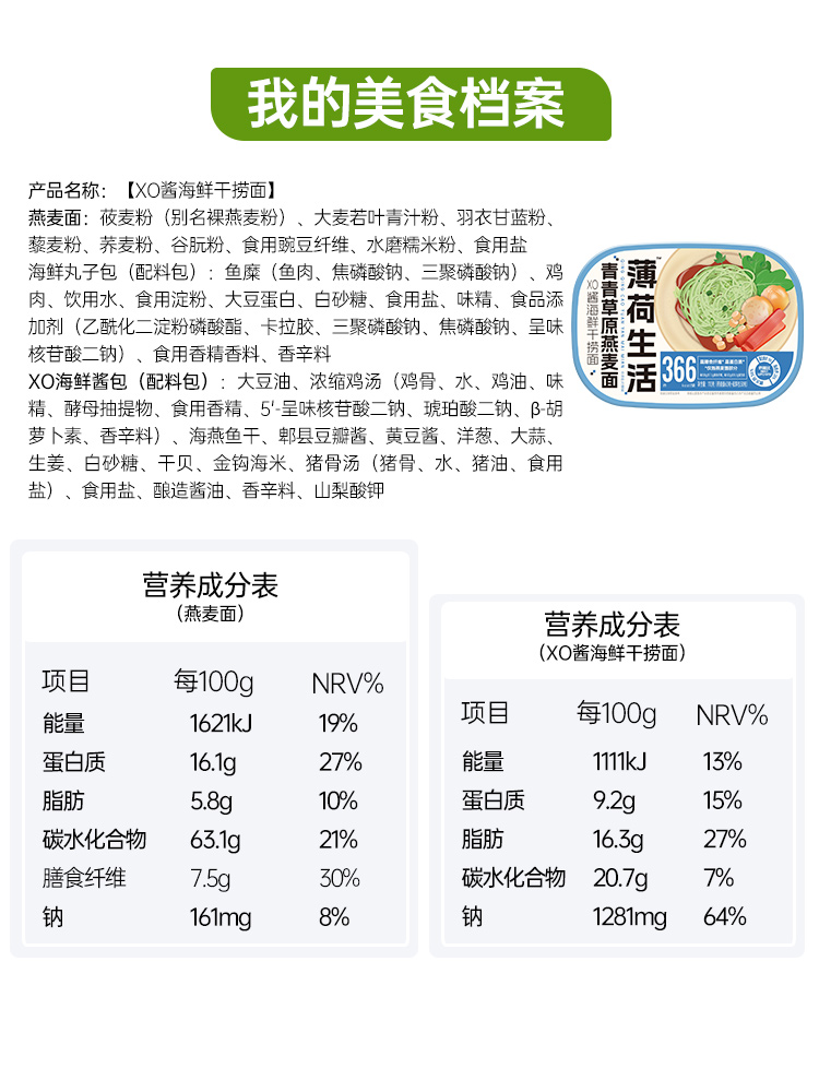 薄荷健康拌面燕麦荞麦面拉面条葱油海鲜粗粮炸酱薄荷生活即速食品 - 图2