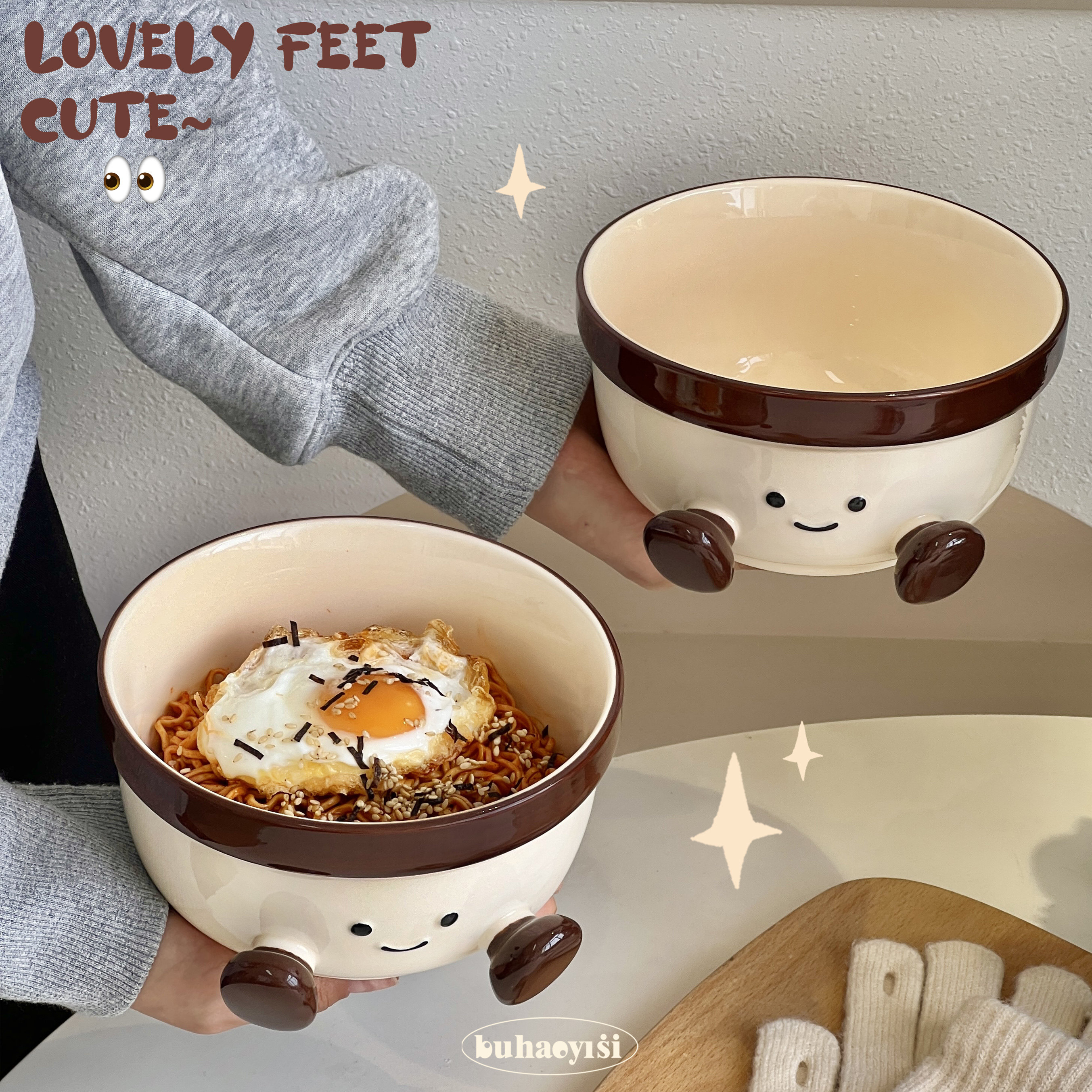 可爱胖脚丫陶瓷泡面碗高颜值釉下彩家用学生宿舍方便面碗大容量,淘宝优惠券,粉丝福利购,淘宝优惠卷