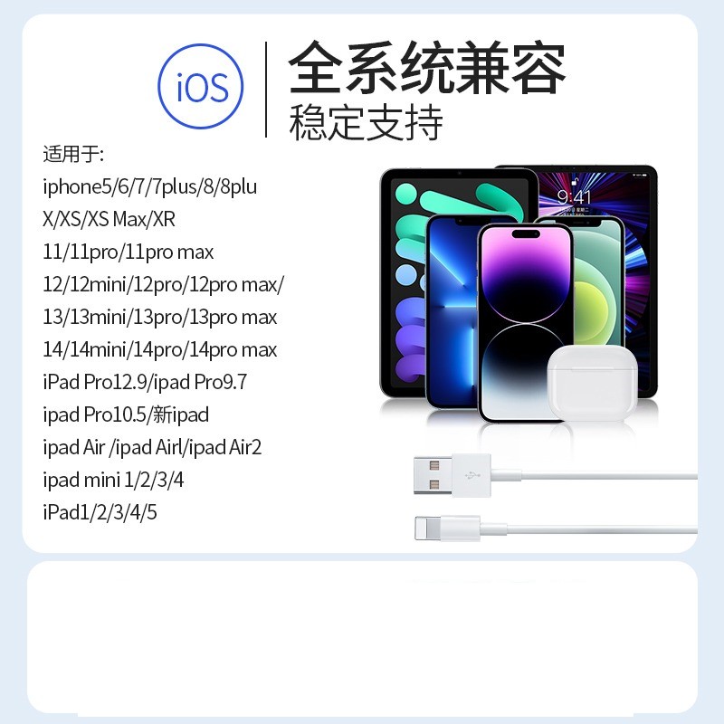 适用iPhone13数据线苹果12快充11pro手机14充电器8p加长7plus正品6s单头一套装Xr平板iPad冲电2米快速闪充max - 图2
