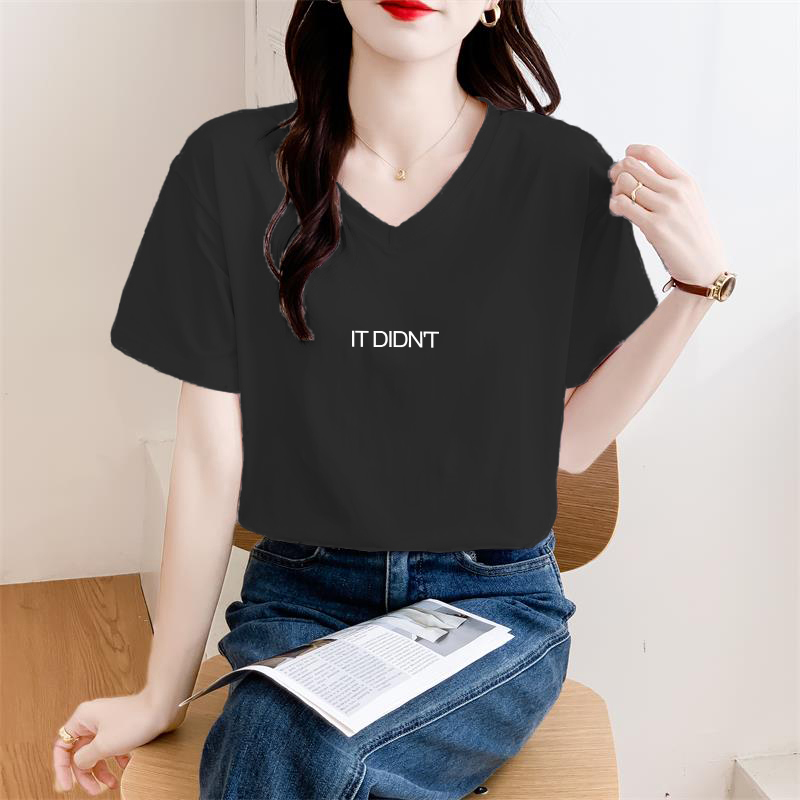 夏季新款显瘦百搭V领短袖t恤