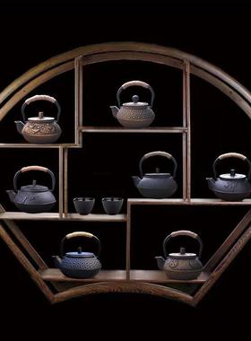 样板间茶馆博古架茶具软装饰品新中式创意小茶壶铸铁壶茶室摆件
