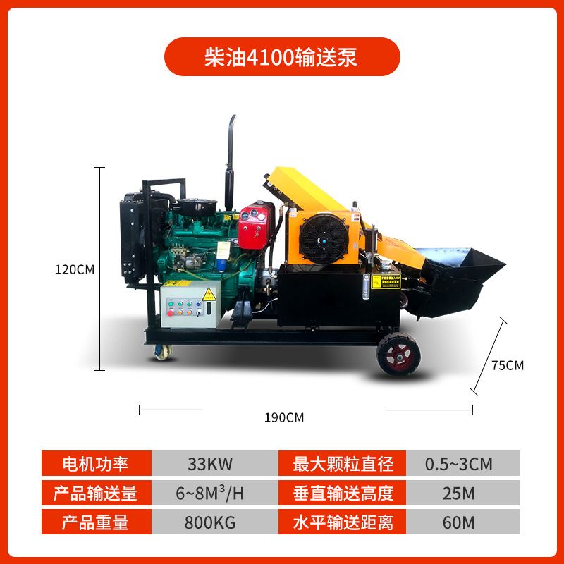 单杠柴油斜泵混凝土输送泵二次构造柱细石砂浆二次结构浇筑上料机 - 图0