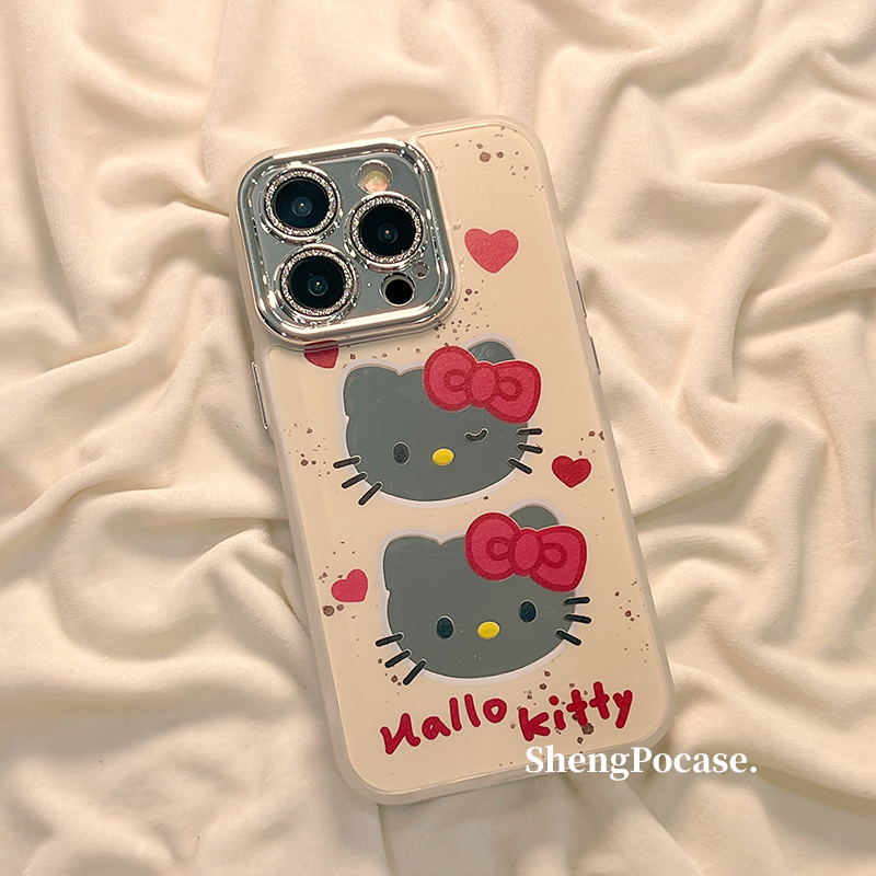 卡通HelloKitty镜面适用iPhone15promax手机壳少女心苹果14新款13pro卡通12可爱14pro硅胶女镜面13防摔全包硬-图1