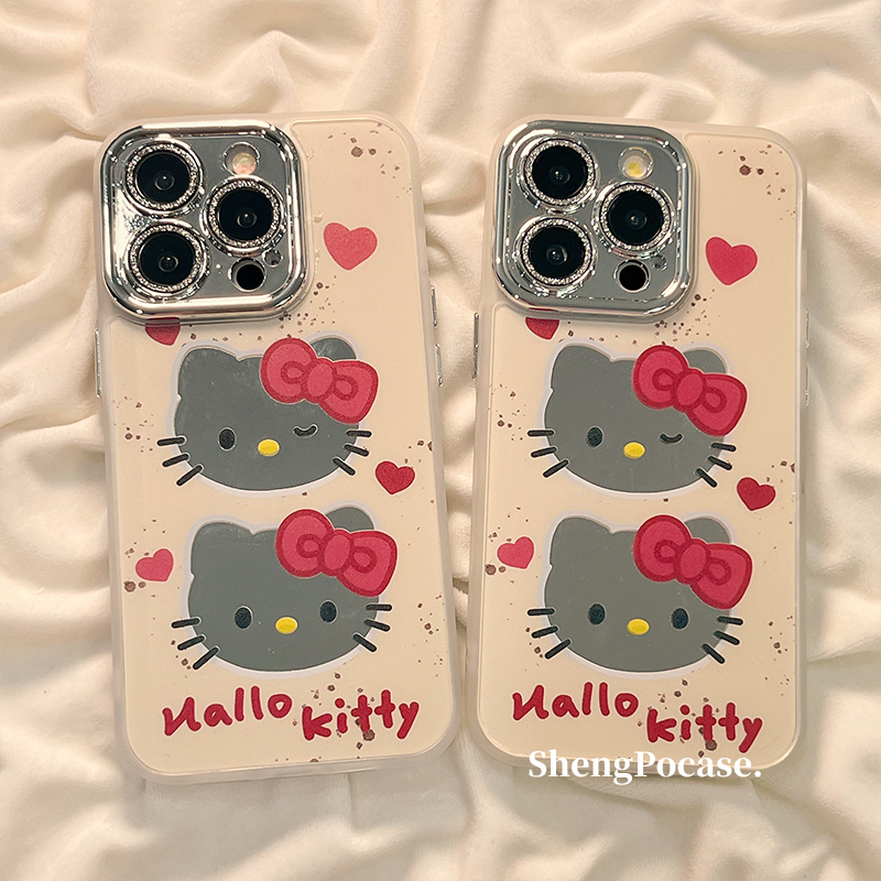 卡通HelloKitty镜面适用iPhone15promax手机壳少女心苹果14新款13pro卡通12可爱14pro硅胶女镜面13防摔全包硬-图2