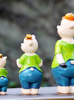 创意一家三口树脂玩偶工艺礼品摆饰猪卡通动物摆件客厅田园隔板小