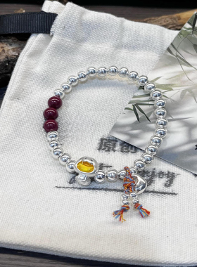 ESEELMI 蛇年本命年紫金朱砂转运纯银手链生肖蛇手串女情人节礼物