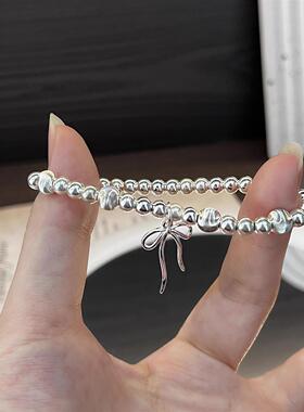 ESEELMI 纯银猫眼银珠蝴蝶结银手链女款小众ins风高颜值礼物