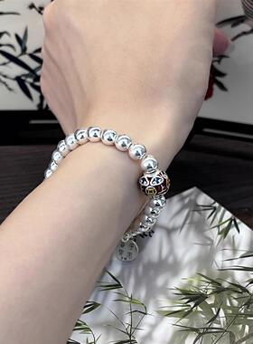 ESEELMI 999纯银平安喜蛇年上上签银手链女款本命年招财手饰