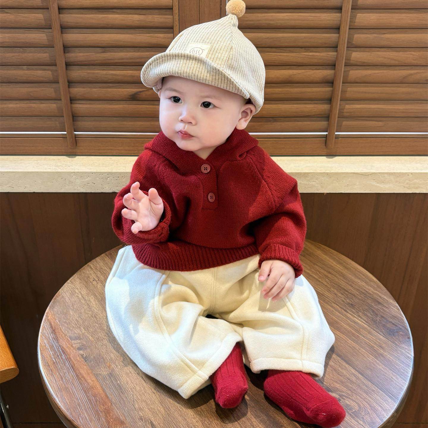 男宝宝秋冬套装婴儿连帽针织衫韩版洋气婴幼儿休闲毛衣裤子两件套,淘宝优惠券,粉丝福利购,淘宝优惠卷