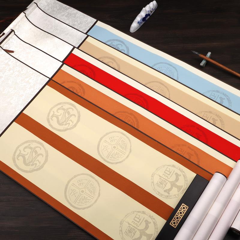 徽雨轩七言挂轴四尺对开复古瓦当宣纸卷轴蜡染半生半熟空白双排14 - 图0