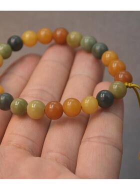 新春工艺8mm圆珠多宝彩色菩提根手链 黄绿多色混搭风化菩提根手串