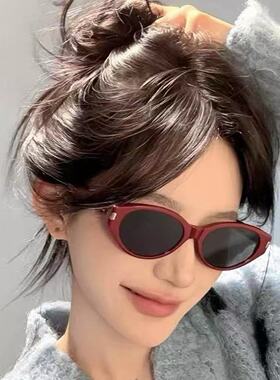 复古红色猫眼豹纹小框太阳眼镜女高级感街拍时尚个性墨镜防紫外线