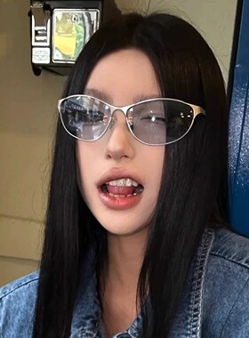 金属y2k辣妹日系紫色墨镜女太阳镜凹造型高级感防晒防紫外线圆脸