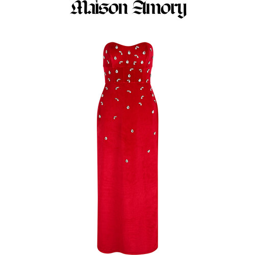 度假系列|蔓越莓水钻泪 复古丝绒礼服裙Maison Amory - 图3