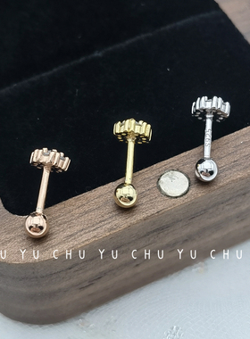 925纯银日韩锆石太阳花螺丝耳钉