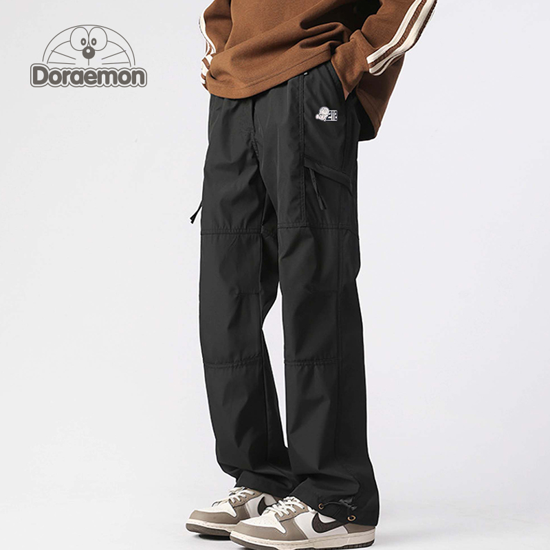 DORAEMON/哆啦A梦裤子男美式机能拉链春秋季宽松直筒冲锋休闲长裤