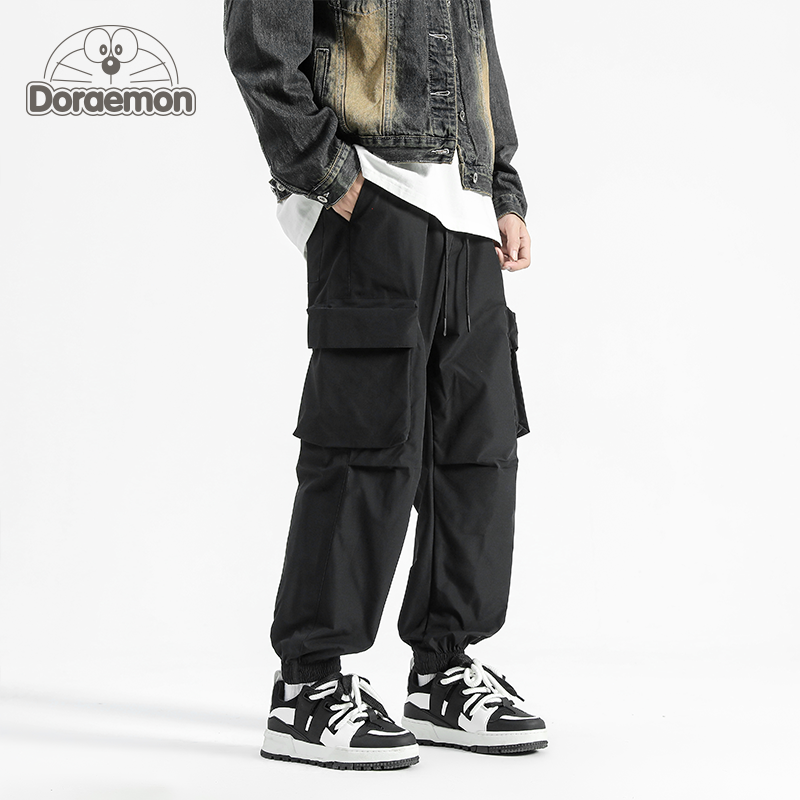 DORAEMON/哆啦A梦美式口袋工装裤男春秋夏季宽松耐磨束脚休闲长裤