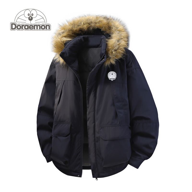 哆啦A梦美式连帽羽绒服鸭绒宽松冬季休闲加厚保暖防寒情侣外套潮 - 图0