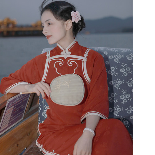 【落微】2024秋季女新款古法平裁1930婚庆旗袍敬酒服新中式全开襟 - 图1
