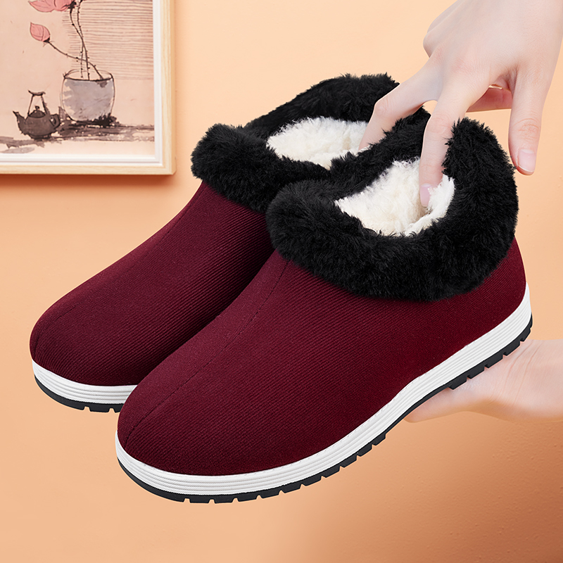 老人棉鞋女冬加绒保暖防滑老北京布鞋中老年奶奶冬季羊毛妈妈棉靴 - 图1