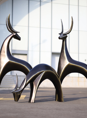 玻璃钢鹿雕塑几何仿真公园林造景抽象梅花鹿摆件户外景观装饰小品