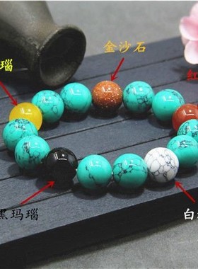 天然绿松石手串原矿手链项链佛珠圆珠散珠原石金刚星月菩提