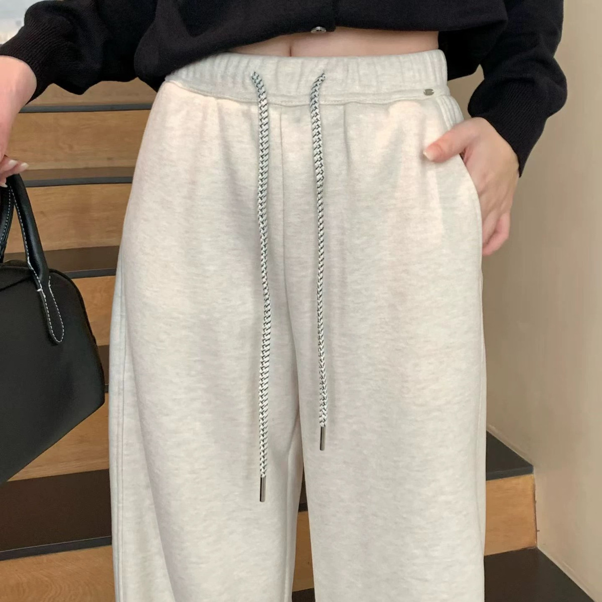 云朵设计米裤窄版阔腿裤休闲长裤加绒加厚休闲裤（含2羊毛）26873,淘宝优惠券,粉丝福利购,淘宝优惠卷