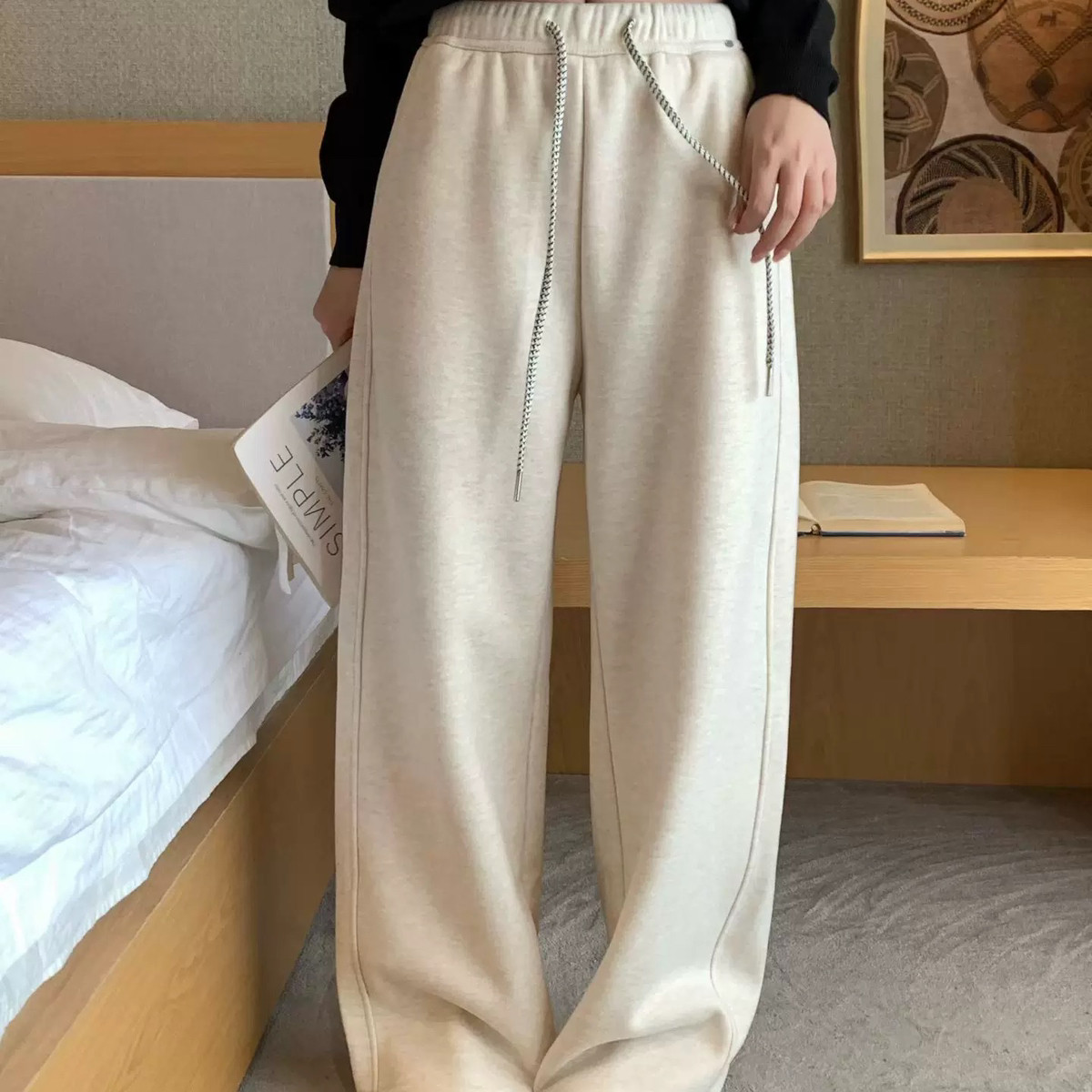 云朵设计米裤窄版阔腿裤休闲长裤加绒加厚休闲裤（含2羊毛）26873,淘宝优惠券,粉丝福利购,淘宝优惠卷