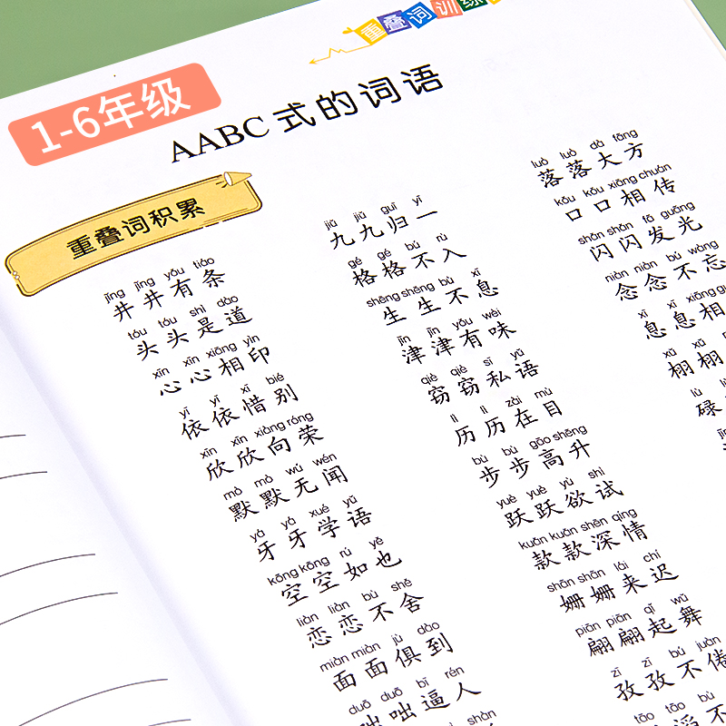 词语积累大全训练 重叠词aabb abab小学生成语专项训练一年级基础知识手册人教版近义词反义词多音字量词关联词句词积累1年练习册 - 图2