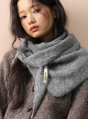 定制logo红色羊毛三角围巾女秋冬保暖百搭披肩纯色保暖针织围脖