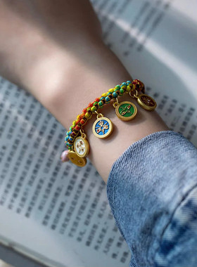 直播供货爆款五路财神桃花结手绳藏式精编民族风唐卡手链可调节